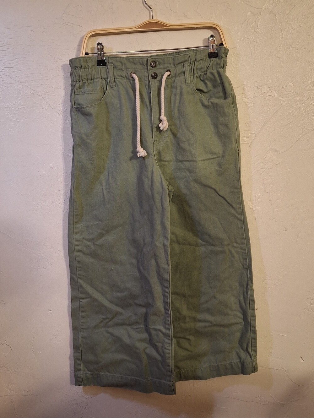 kensie Wide Leg Hi Waist 5 Pocket Jeans Button Drawstring Stretch Waist 8/29